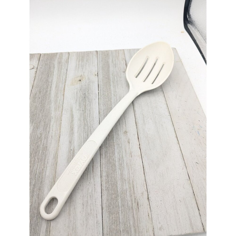 Vintage White Slotted Serving Spoon Plastic Pyrex Accessories 3370 USA